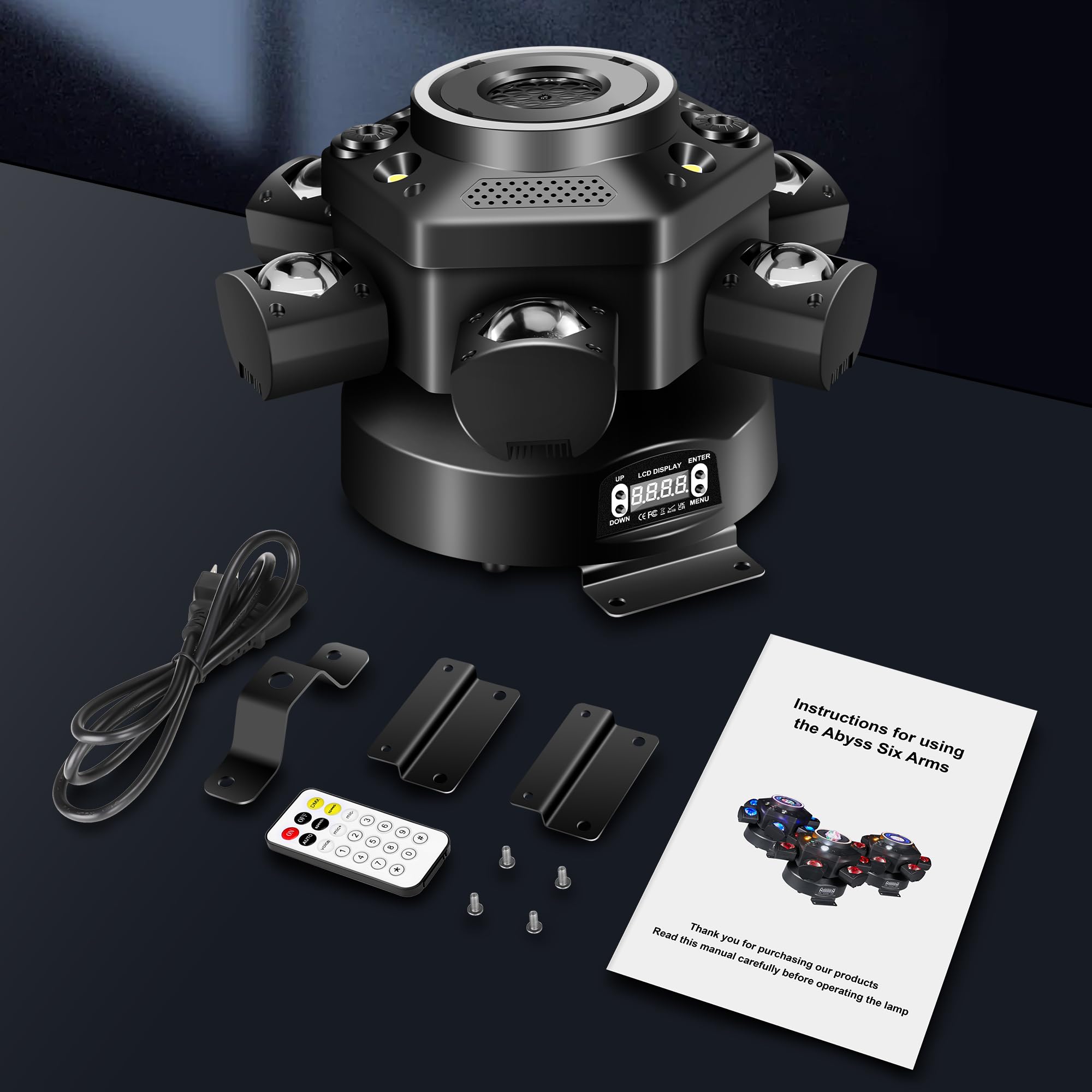 Sklydron Moving Head DJ Lights with Abyss Tunnel Beam Effect,540°X & 180°Y Multi-head rotating beam,6-Arm Stage Lights with Ring Light Supports Starlight,Sound Activated for Disco Club Wedding Party