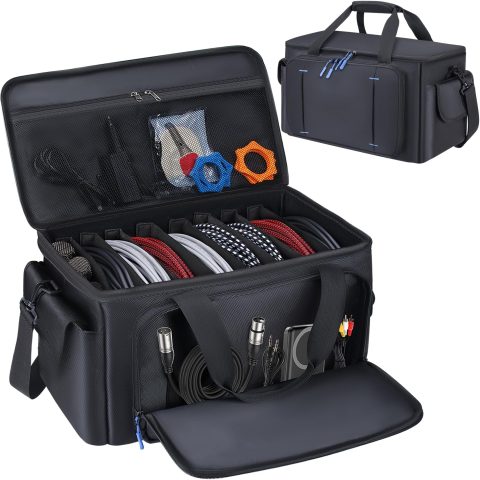 Large DJ Cable File Bag with Multi-Compartment & Pocket for Music Equipment