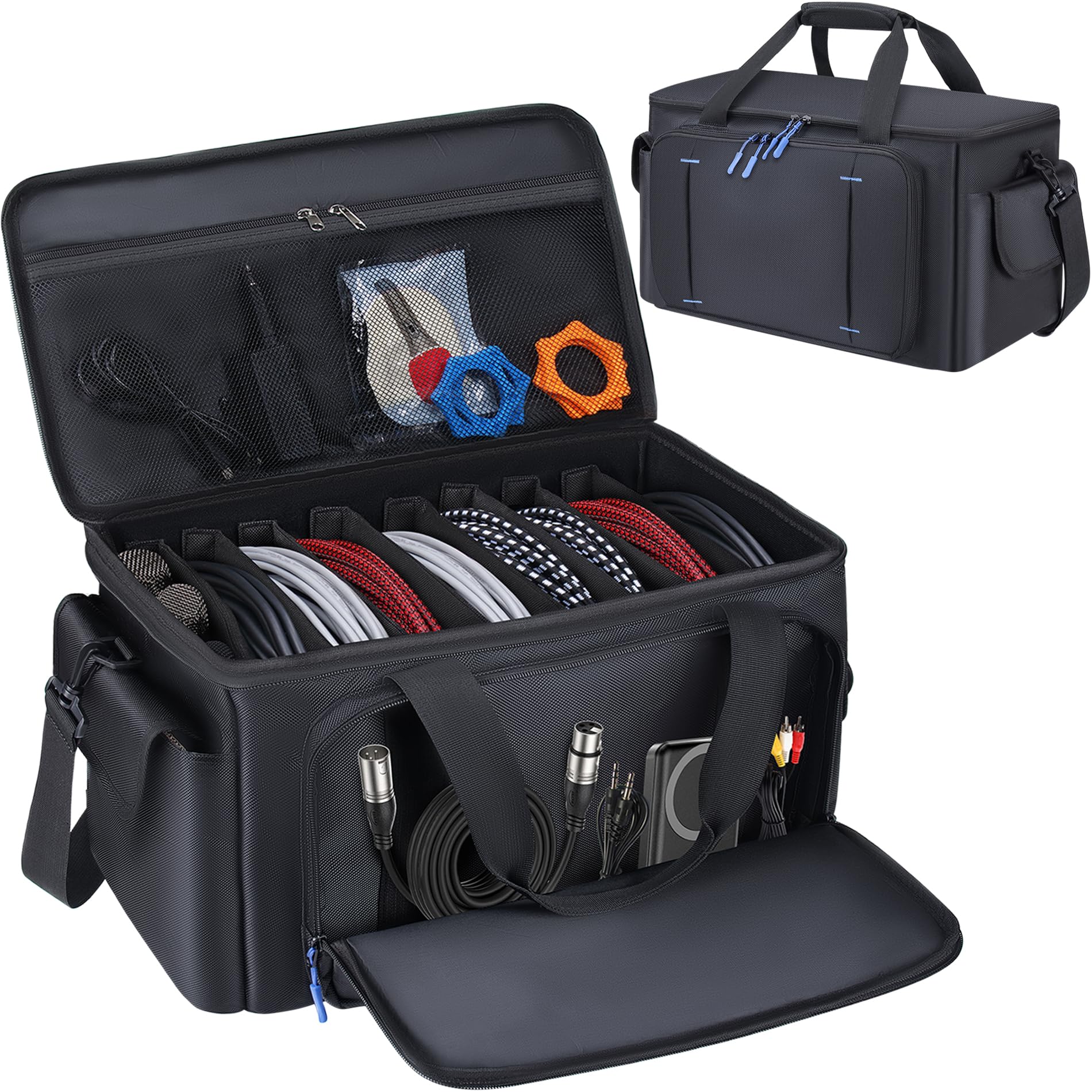 Large DJ Cable File Bag with Multi-Compartment & Pocket for Music Equipment