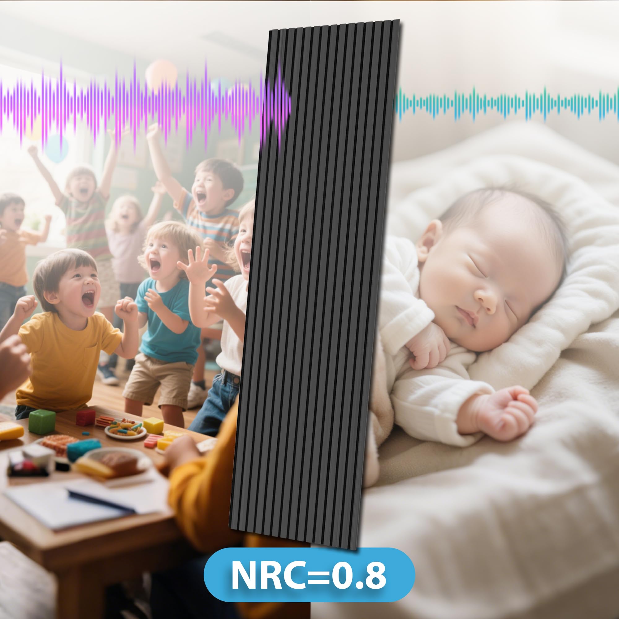 Art3d Acoustic Wood Slat Panels 94.5″x24″, 2-Pack, 31sq.ft, Matte Black