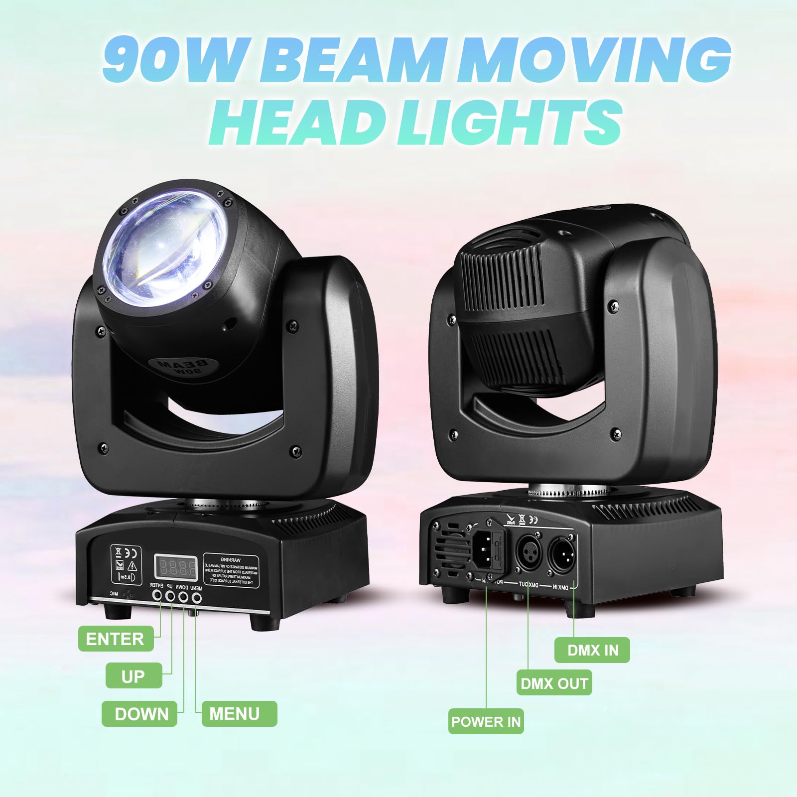 DJXFLI 90W LED Moving Head DJ Lights Mini Beam Stage Lights Super Bright Spot RGBW 4IN1 DMX 512 13CH Sound-Activated for Wedding DJ Party Stage Lighting (75W, 2)