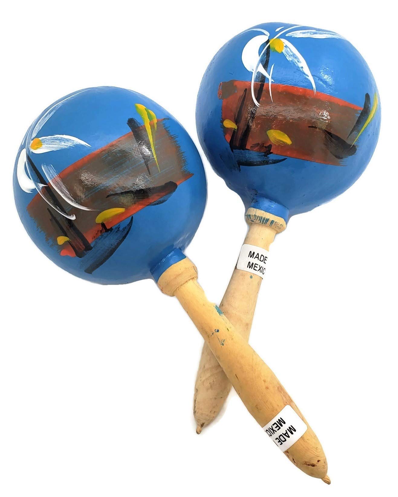 Zugar Land 8″ Hand Made Wooden Maracas Hand Painted (Blue) 1 Pair