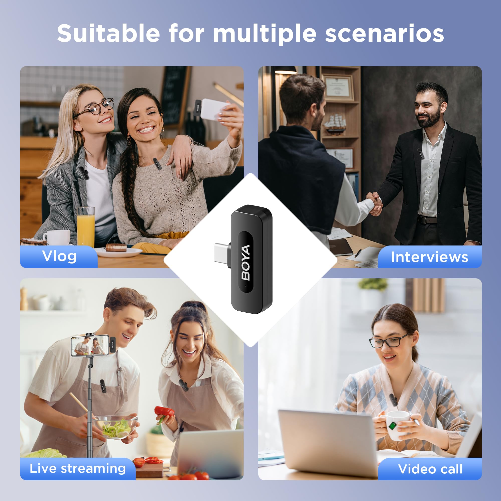 BOYA BY-V10 USB-C Wireless Lavalier Microphone for iPhone16/15 Android, Type-C Smartphone Laptop, Noise Canceling, Mini Clip-on Microphone for YouTube, Podcast, Facebook, TikTok Vlogging Recordings