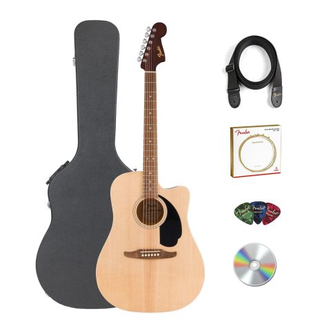 Fender Redondo CE Acoustic-Electric Guitar – Natural Bundle with Hard Case, Strap, Strings, Picks, and Austin Bazaar Instructional Video