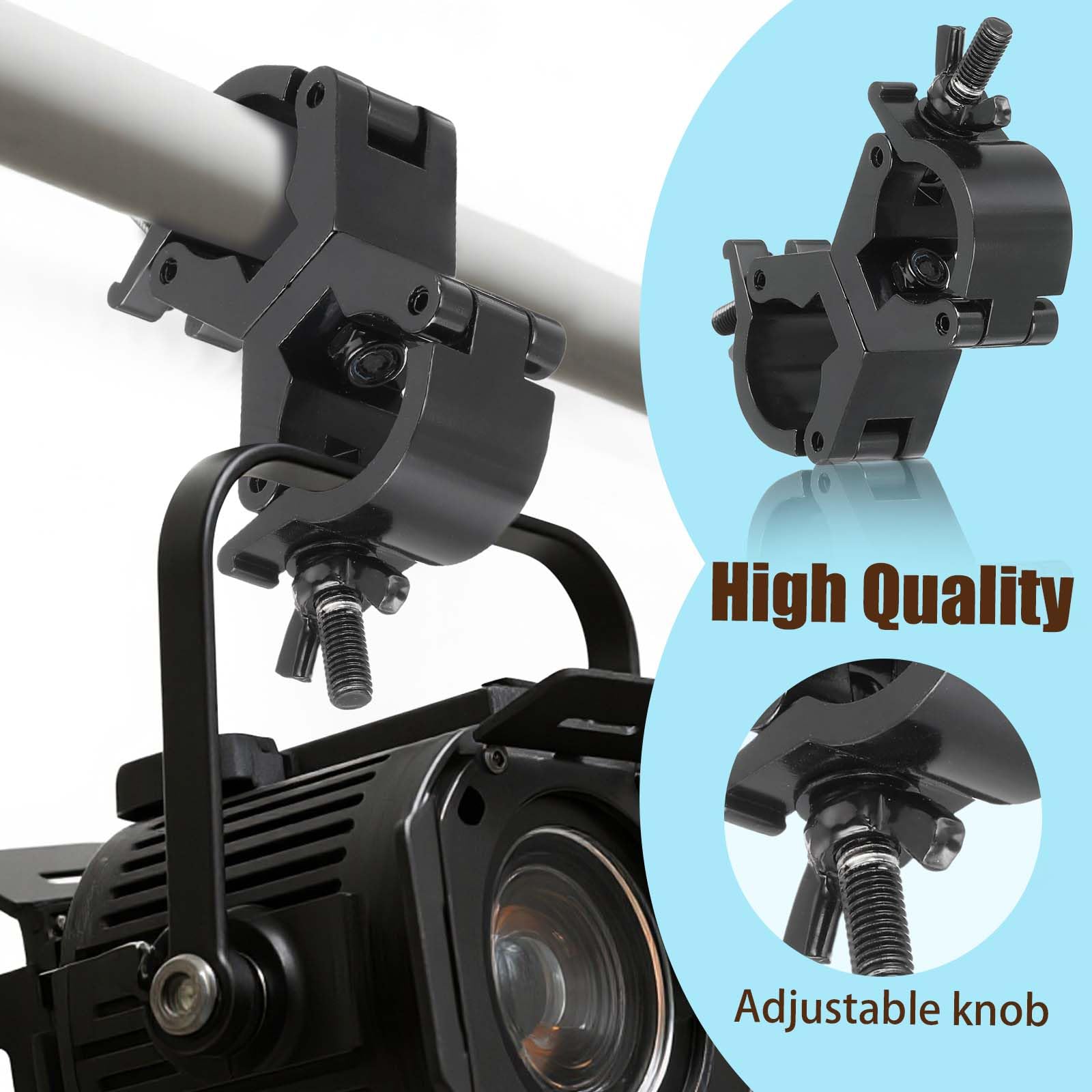 jindaaudio Lighting Truss Swivel Coupler Clamps for Lights, Quick Release Dual Head Truss O Clamp, 30mm-35mm Dual Swivel Tube Clamp, Wrap Around Pipe Clamp Mounting Bracket(Black)
