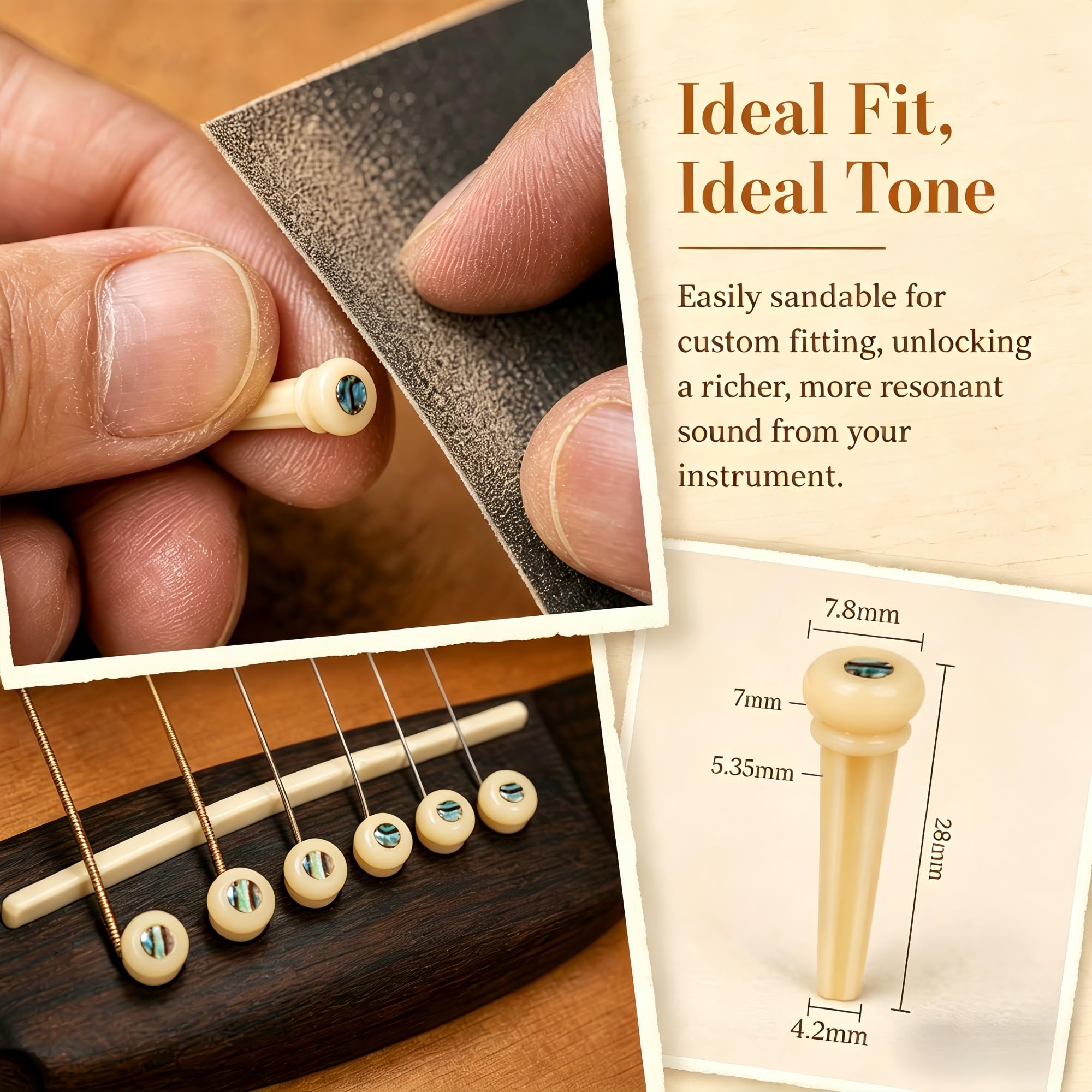 Miwayer Guitar Bone Bridge Pins Real Bone Unbleached Vintage Style Replacement Parts for 6 & 12 String Acoustic Guitar (Unbleached Small Abalone Dot)