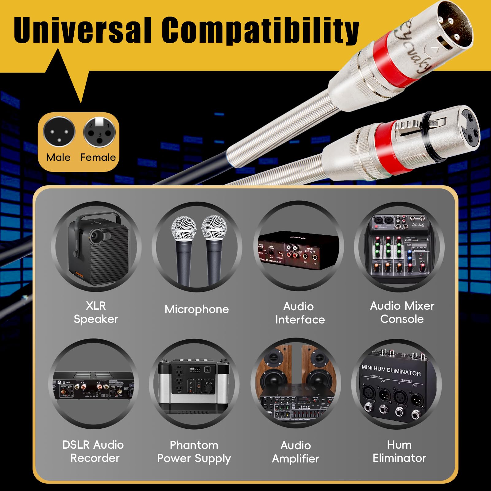 rycvaky XLR Cables 30FT 1 Pack, Heavy Duty Oxygen-Free Copper 3-Pin Balanced Shielded XLR Male to Female Microphone Cable for Recording Studio Speaker, PA Systems, Audio Mixer and More