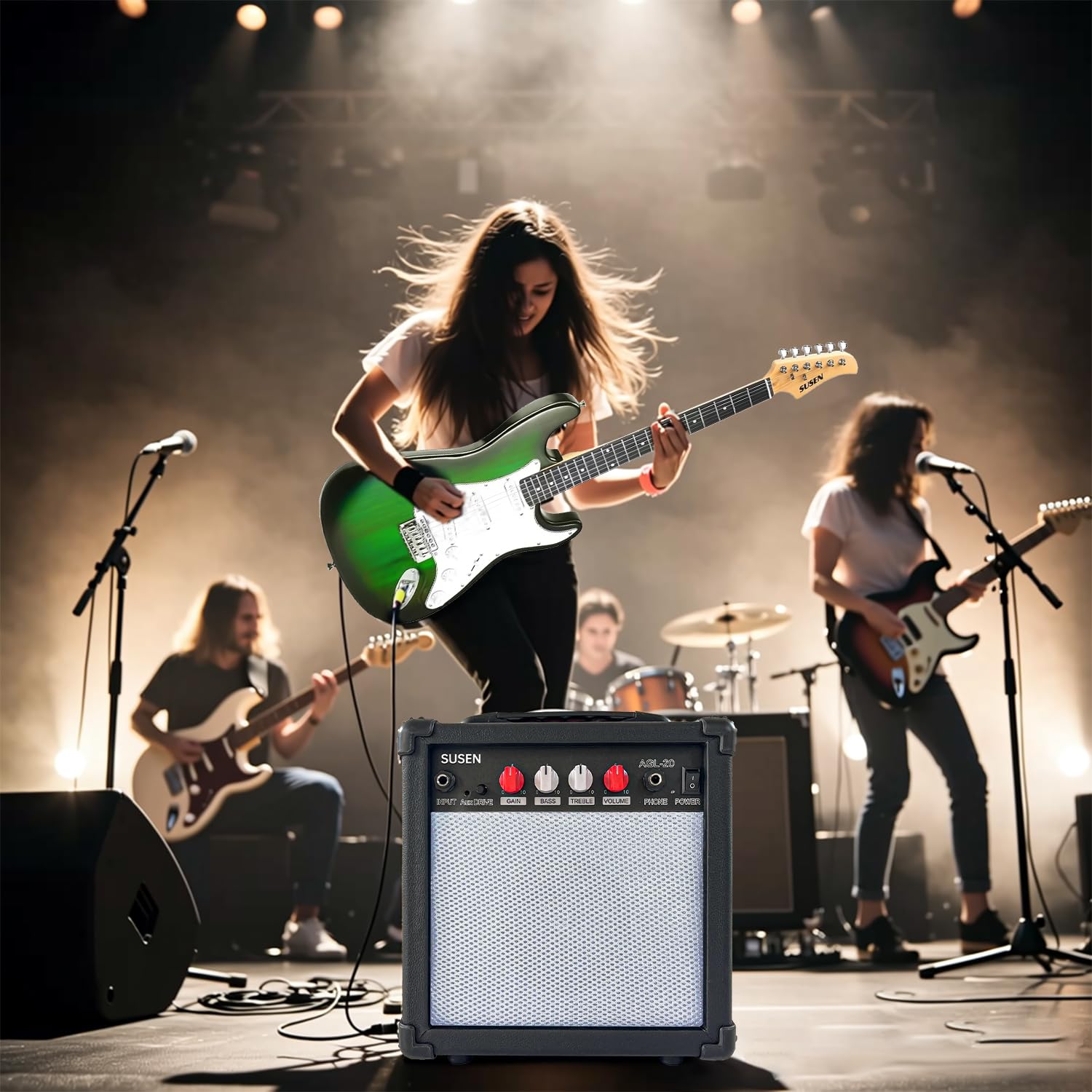 Electric Guitar Amplifier 20 Watt Amp Portable Amp with Headphone Input Gain Powe Including Professional Noise Reduction Cable (White)