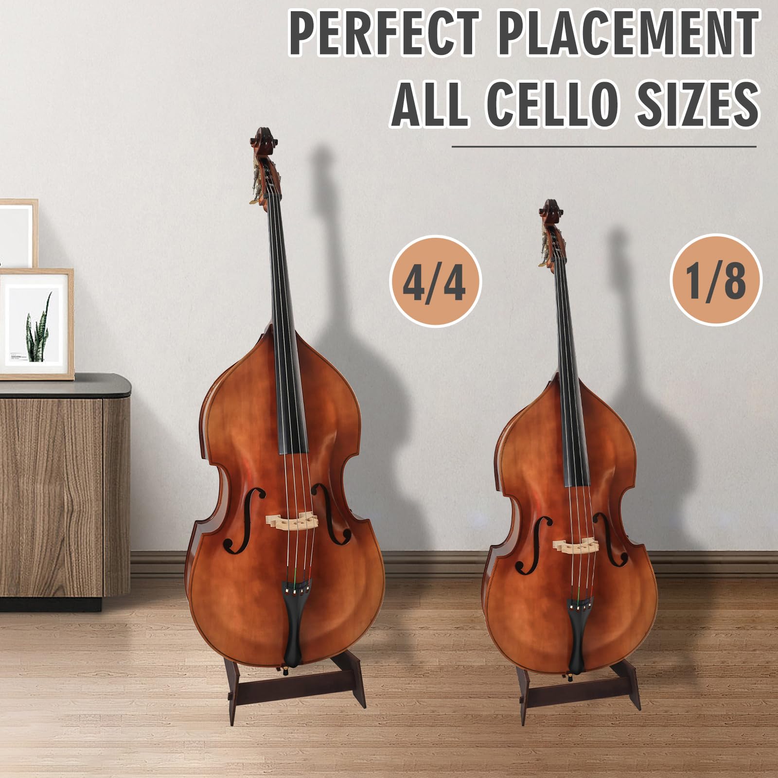 COLOOFO Wooden Double Bass Stand, Fits 1/8 to 4/4 Upright Bass, Brown