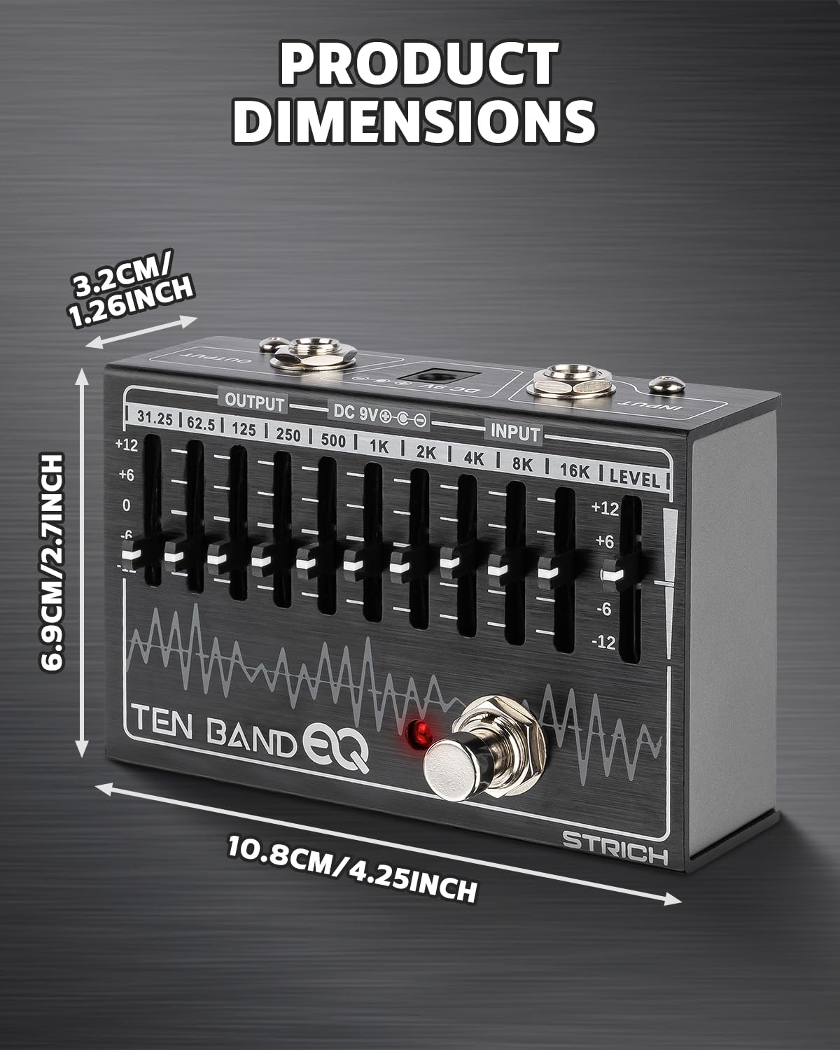 STRICH 10-Band EQ Pedal for Guitar & Bass, ±12dB per Band