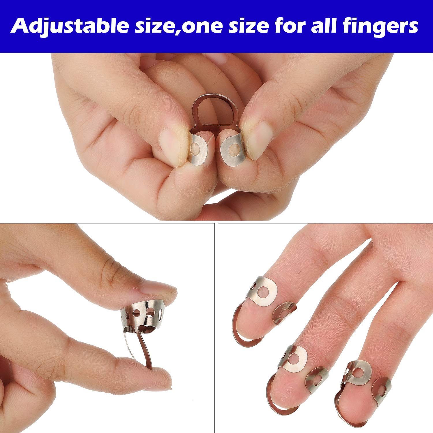 Shappy 12 Pcs Stainless Steel Metal Finger Picks, Open Design Including Finger Thumb Picks, Adjustable for Guitar, Bass, Banjo, Large and Medium Sizes, Silver
