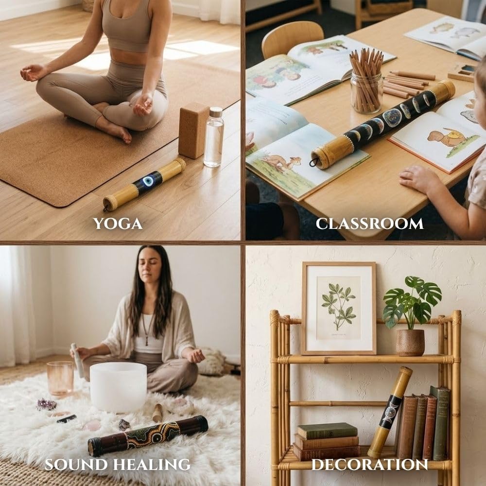 KHEOPS | Bamboo Rain Stick Instrument | Triple Moon | Handcrafted Wooden Musical Instrument for Meditation, Relaxation & Rhythm | Gentle Rain Sound Effect | Small 15.5″ | US-Based Business