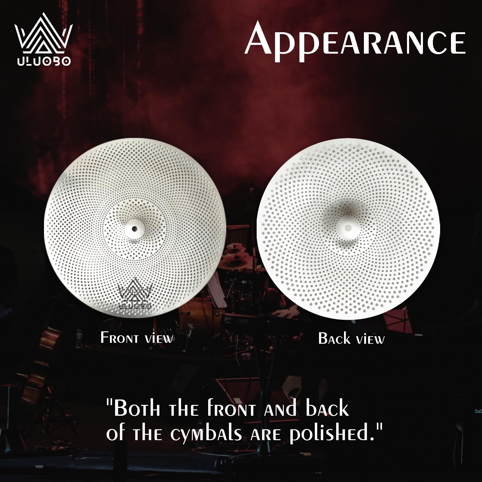 ULUOBO Low Volume Cymbal Pack 7 Pieces, Silent Cymbals, Quiet Cymbals Set for Drummer Practice, 10”Splash+14”Hihat+16″Crash+18”Crash+18”China+20″Ride, Silver