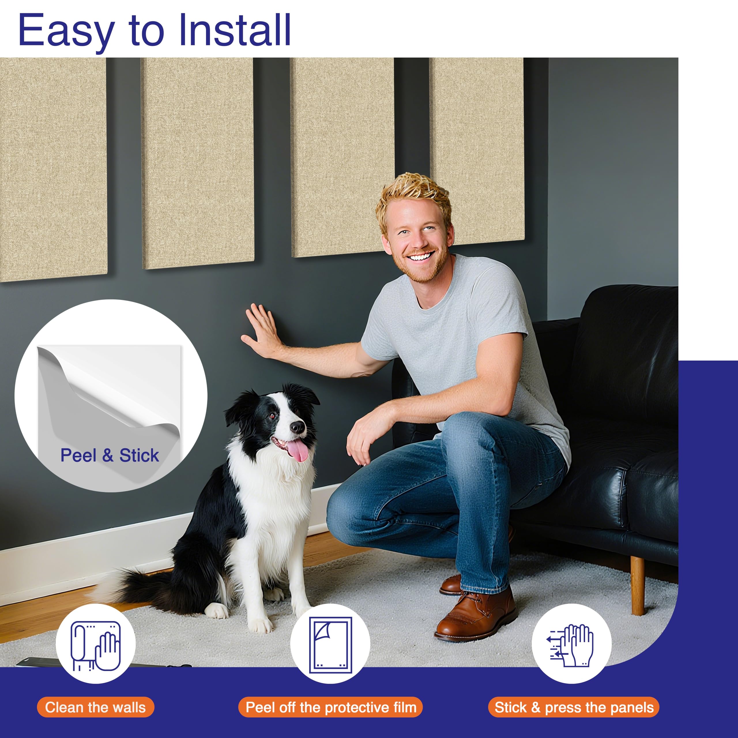 Reverbeon 4PCS Acoustic Panels, 24″x12″ Acoustic Panels for Walls, Self-Adhesive Sound Absorbing Panels for Home, Office, Studios (Khaki Beige)