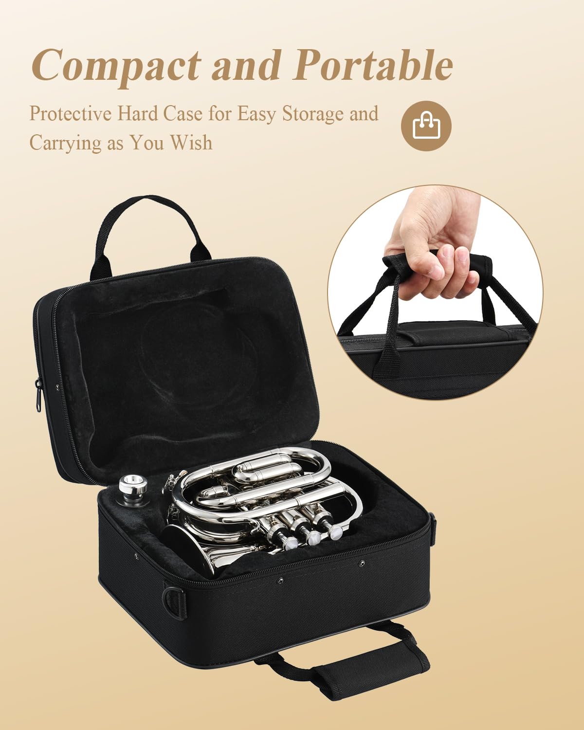 Eastar Bb Pocket Trumpet Brass, Nickel, Case Full Kit, ETR-330N