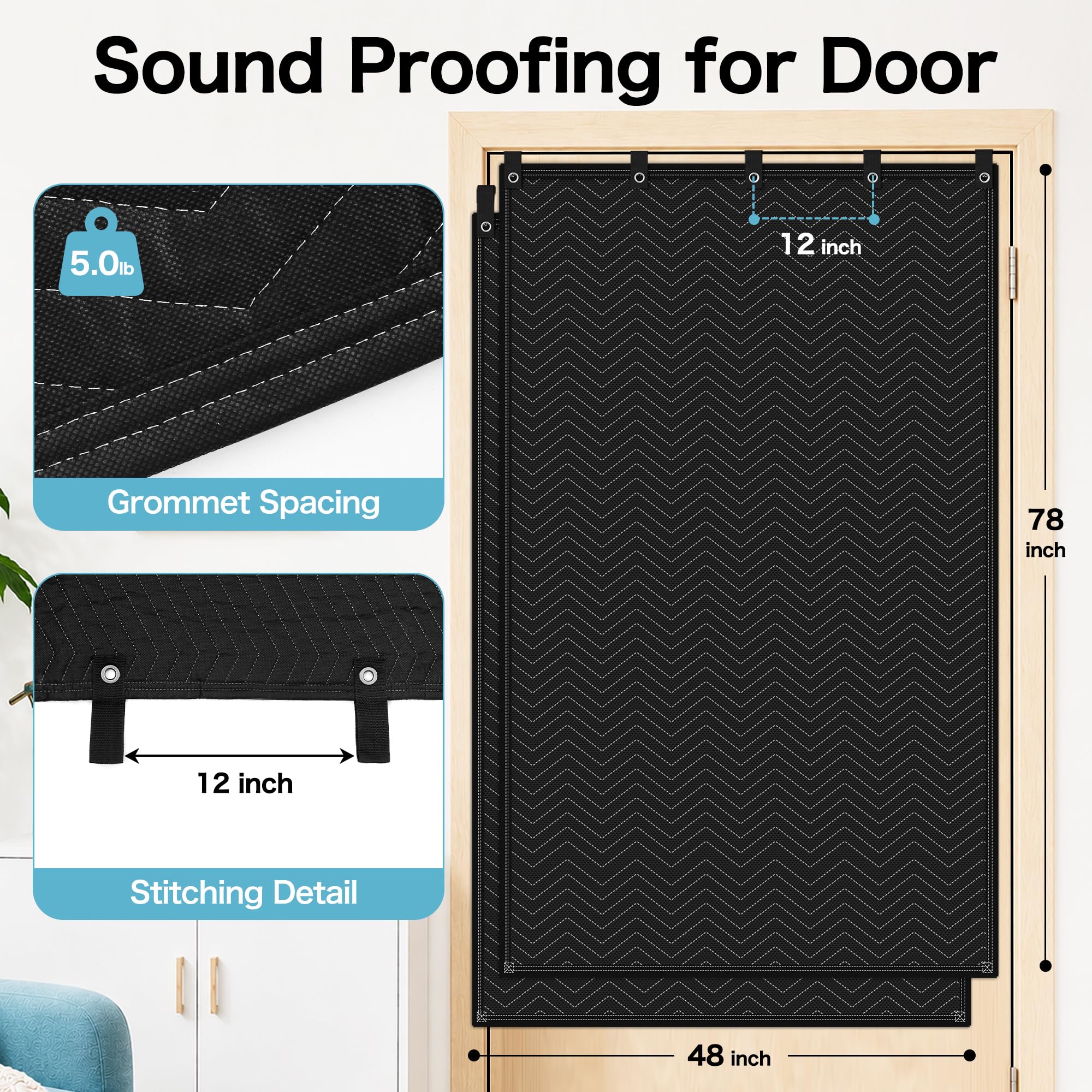 AMUFON Sound Dampening Moving Blanket,48 x 78 in,5 Hooks Included