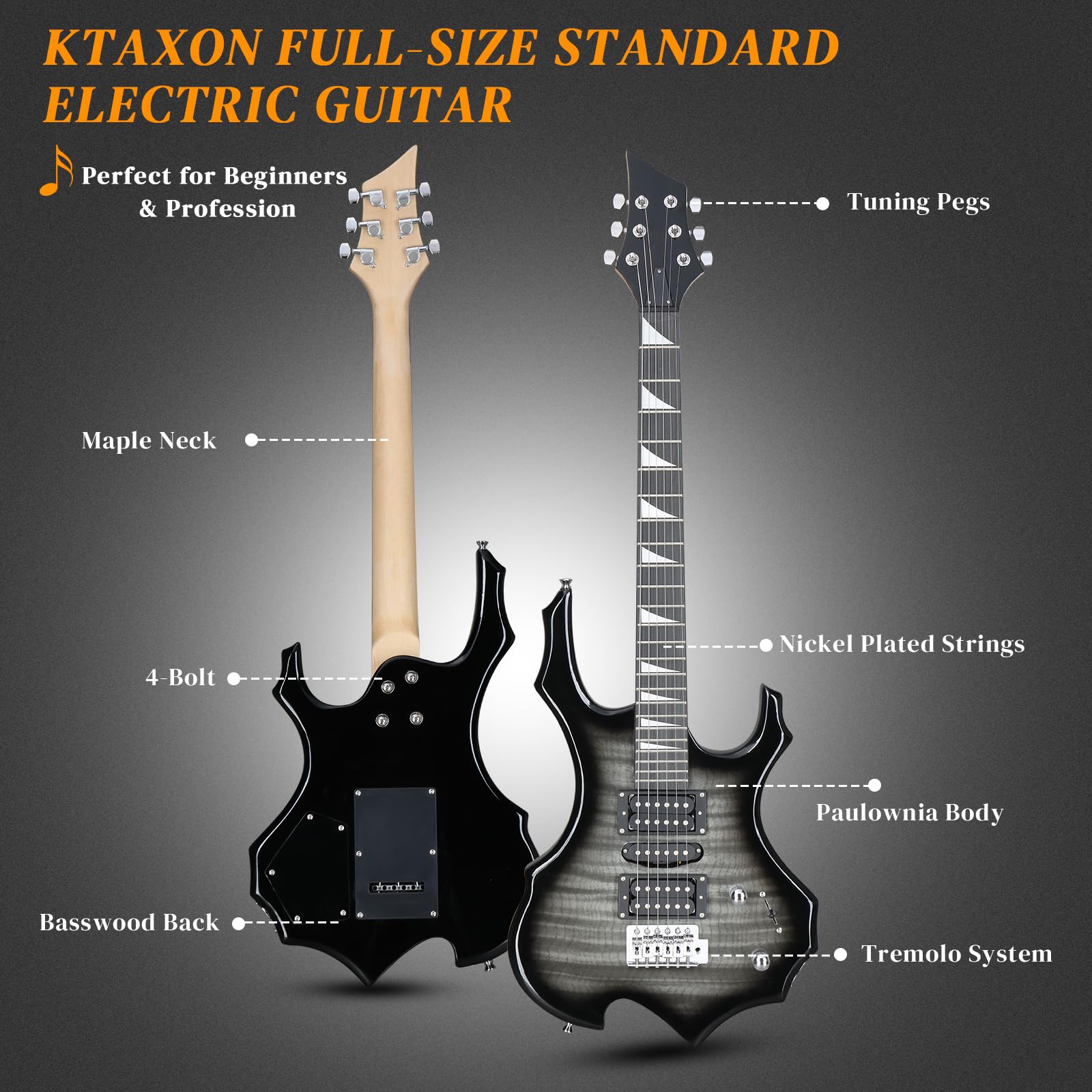 Ktaxon Burning Fire Design Full Size Electric Guitar Kit, Tiger Black