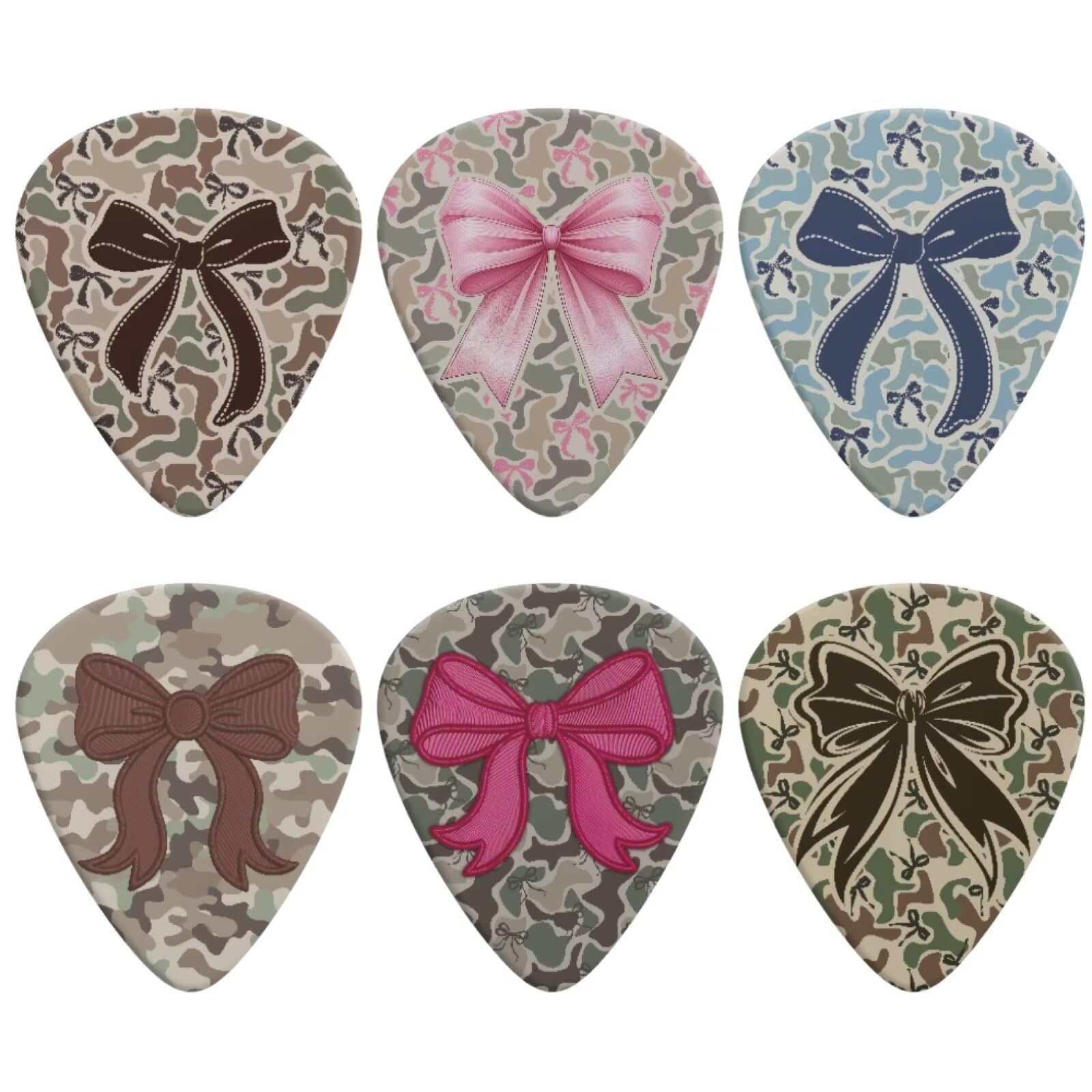 KEIAHUAN Camo Bow Guitar Plectrums 6 Pack 0.96mm Medium Plectrums for Acoustic Guitar, Electric Guitar, Bass Ukulele, Unique Stylish Guitar Picks for Players Gift