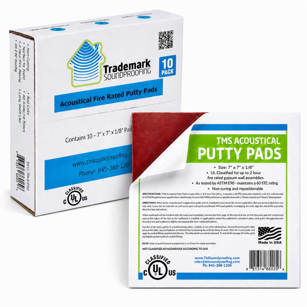 Trademark Soundproofing Acoustical Putty Pads – UL Rated Fire Stop, Electrical Putty Pads for Electrical Boxes, Wall Openings Outlet – UL and STC Rating – Box of 10 – Made in USA