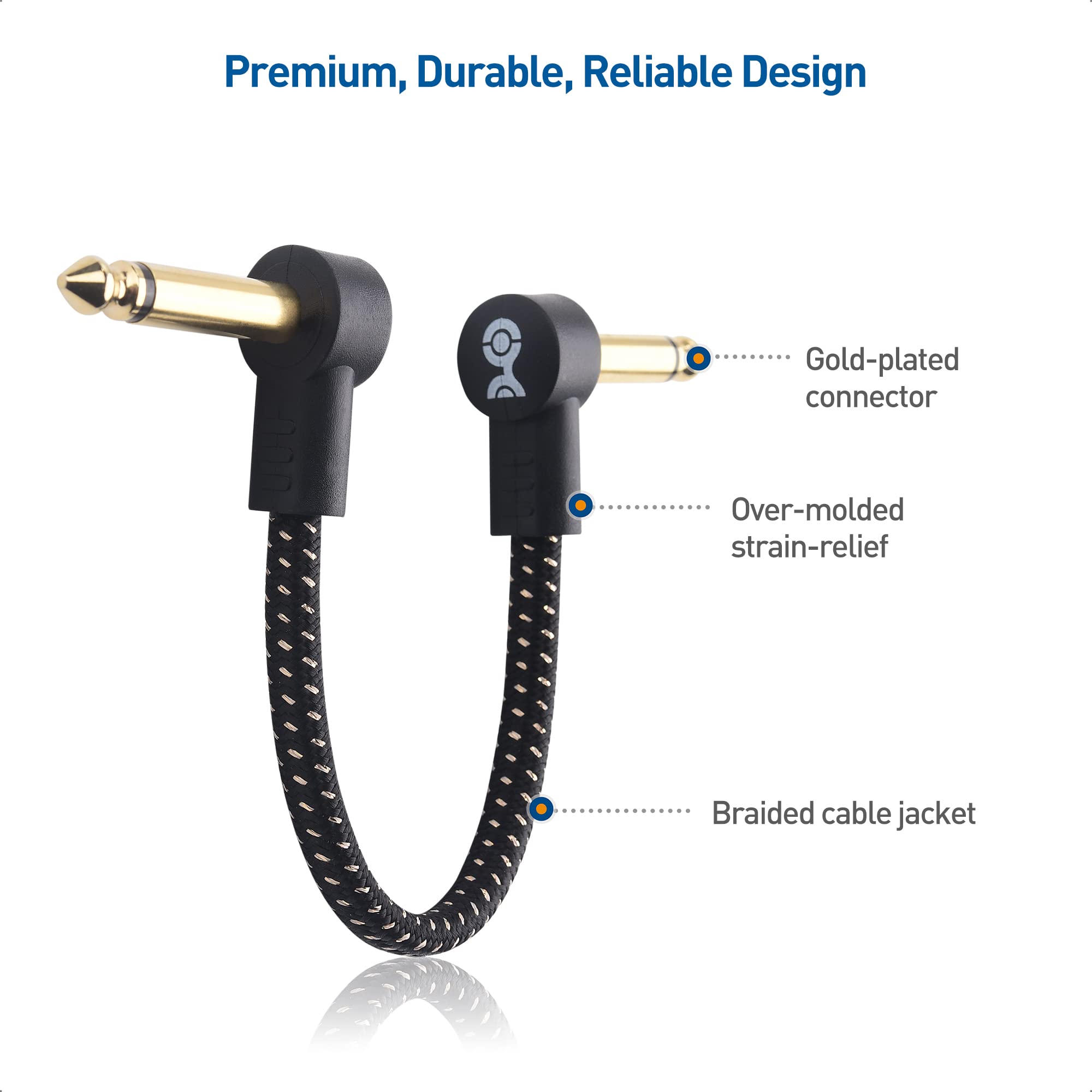 Cable Matters 8-Pack Braided Guitar Patch Cable, 6 Inches