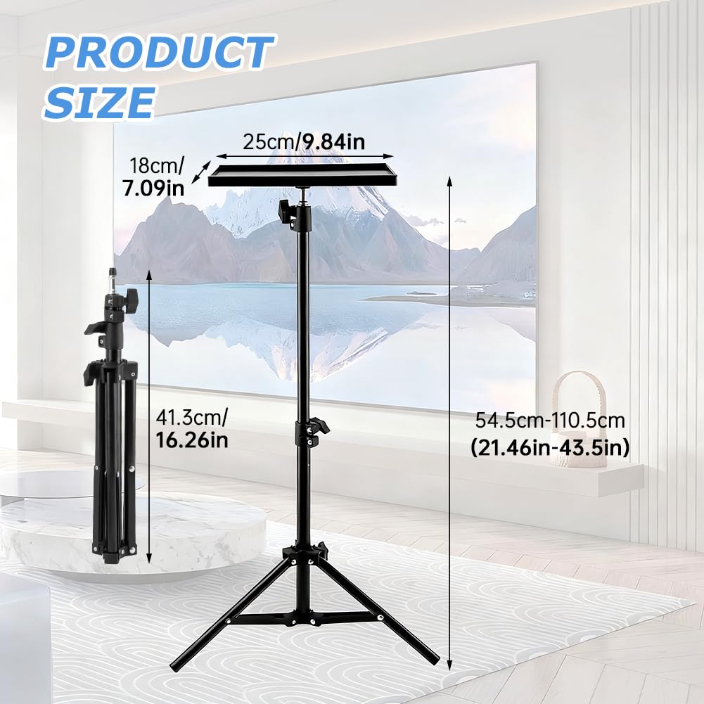 Portable Projector Tripod Stand, 21‑44 Inch Height‑Adjustable Floor Stand