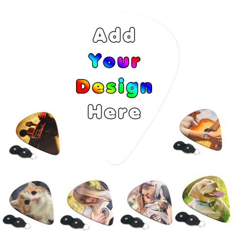 PLKIUYT Personalized 6 Pack Guitar Picks Custom Guitar Accessories Gifts Two-Side Print Add Your Picture Logo Text for Dad, Electric Guitar Players, Friends, White, 0.96mm