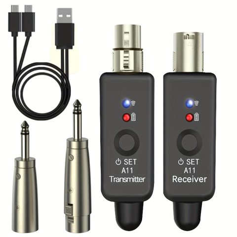 A11 Wireless Microphone Transmitter Receiver 4 Channels Plug-on (1TX + 1RX)