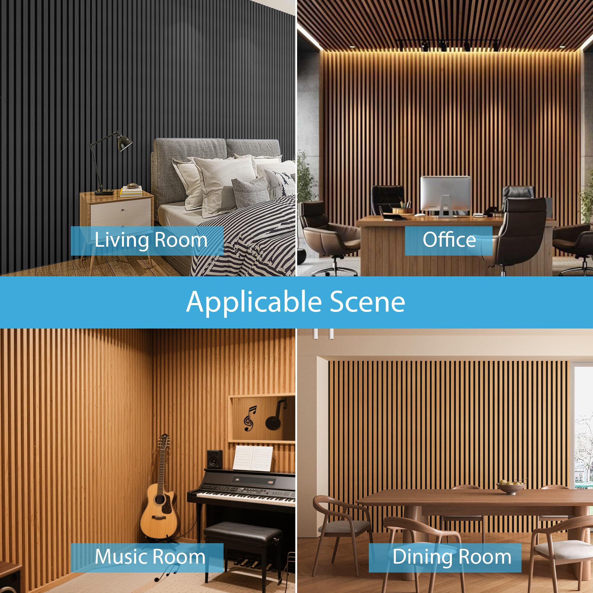 Art3d Acoustic Wood Slat Panels 94.5″x24″, 2-Pack, 31sq.ft, Matte Black