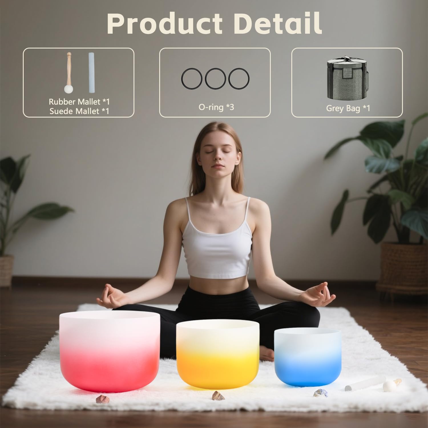 Lycrystal 432HZ PCS Aria Gradient Crystal Singing Bowl Set of 3,GEC Note