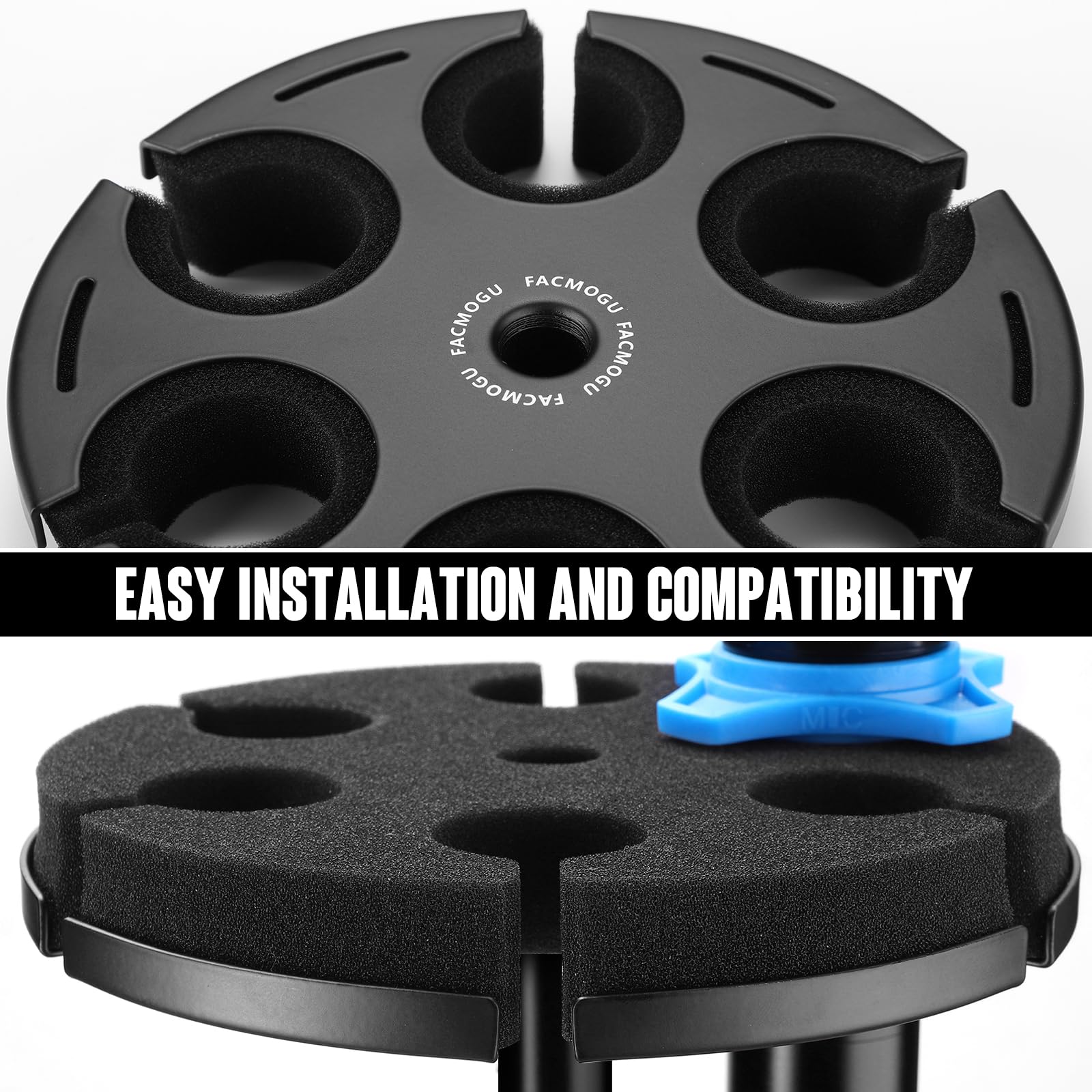 Facmogu Mic Holder for Stand, Mic Organizer Holds Up to 6 Handheld Mics