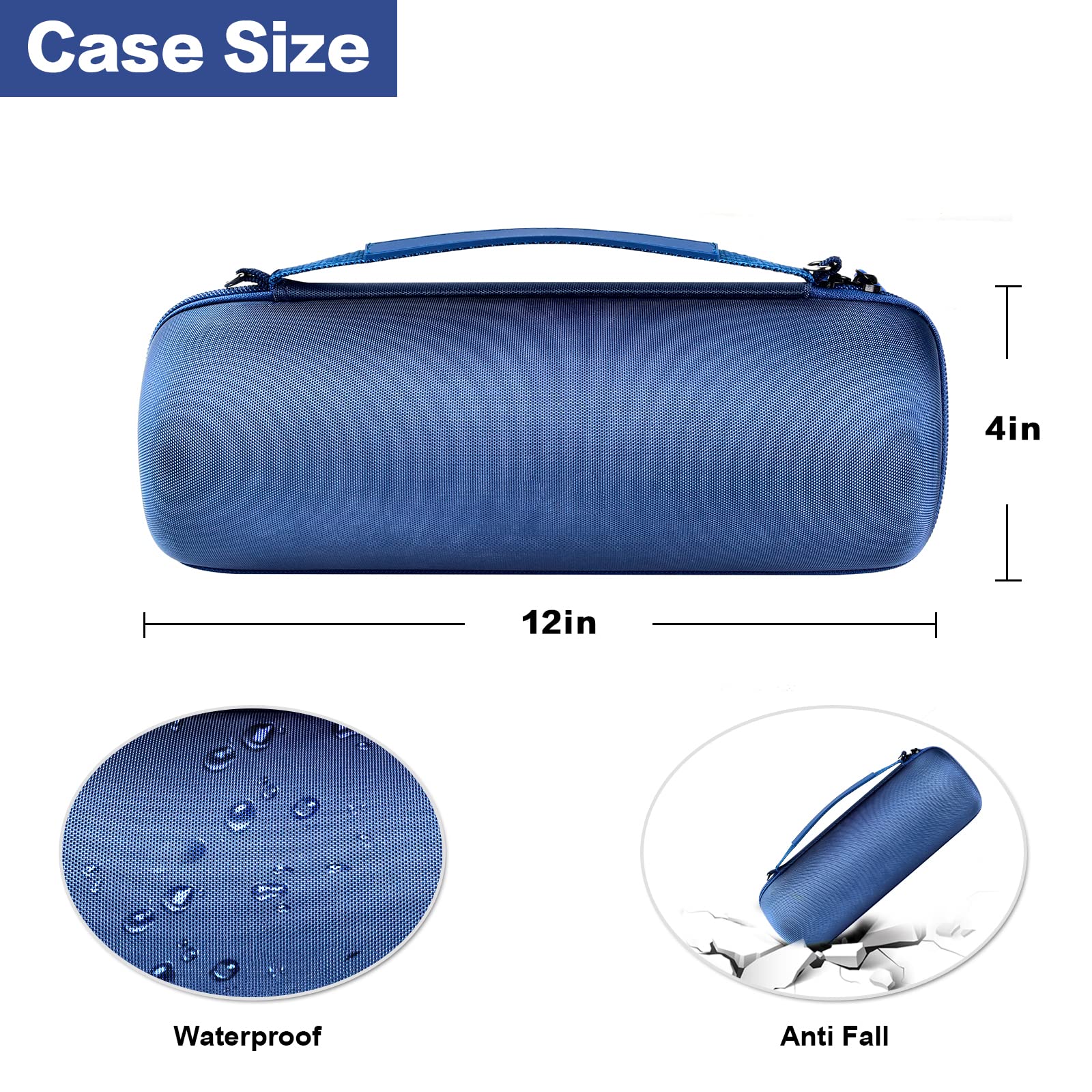 Comecase Hard Travel Case for JBL Charge 4/ Charge 5 Waterproof Bluetooth Speaker. Carrying Storage Bag Fits Charger and USB Cable – Blue+Inside Blue (Case Only)