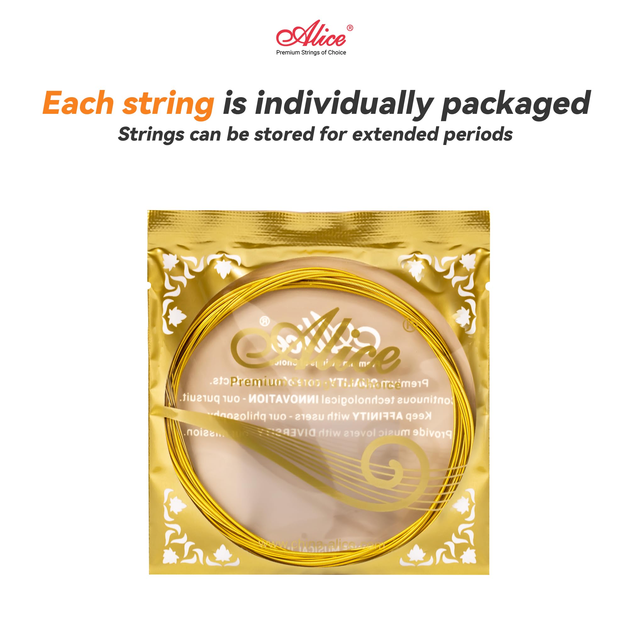 Alice Acoustic Guitar Strings 6 String Set | Designed for Professional Concerts | Multi-layer nano-coating | Fully Coated Golden | Phosphor bronze for Classic Warm and Bright tone | Super Light 1 Pack