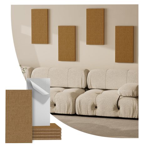 Reverbeon 4PCS Acoustic Panels, 24″x12″ Fabric Acoustic Panels for Walls, Self-Adhesive Sound Absorbing Panels for Home, Office, Studios (Camel Hazel)