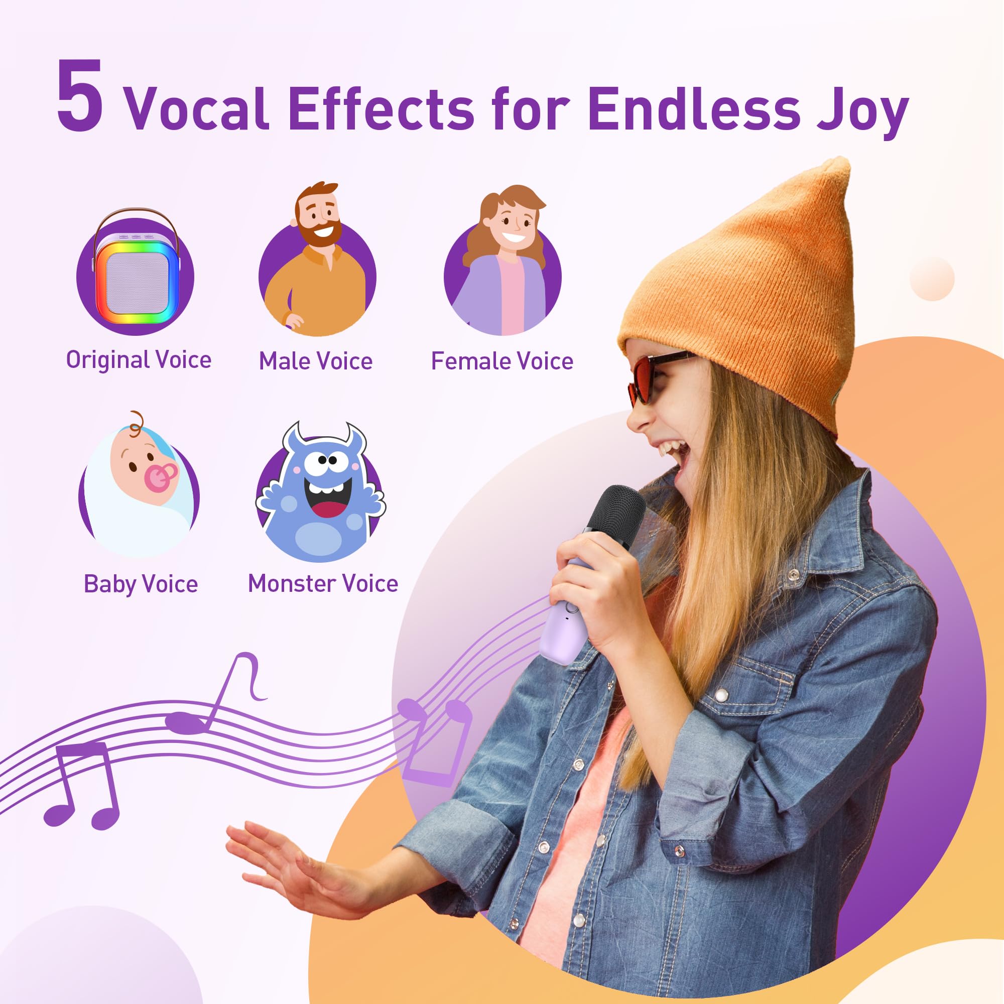 Mini Karaoke Machine: Mini Karaoke Machine with 2 Wireless Karaoke Microphones and Light for Family Home Party – Portable Singing Karaoke Speaker – Stage-subwoofers (Purple)