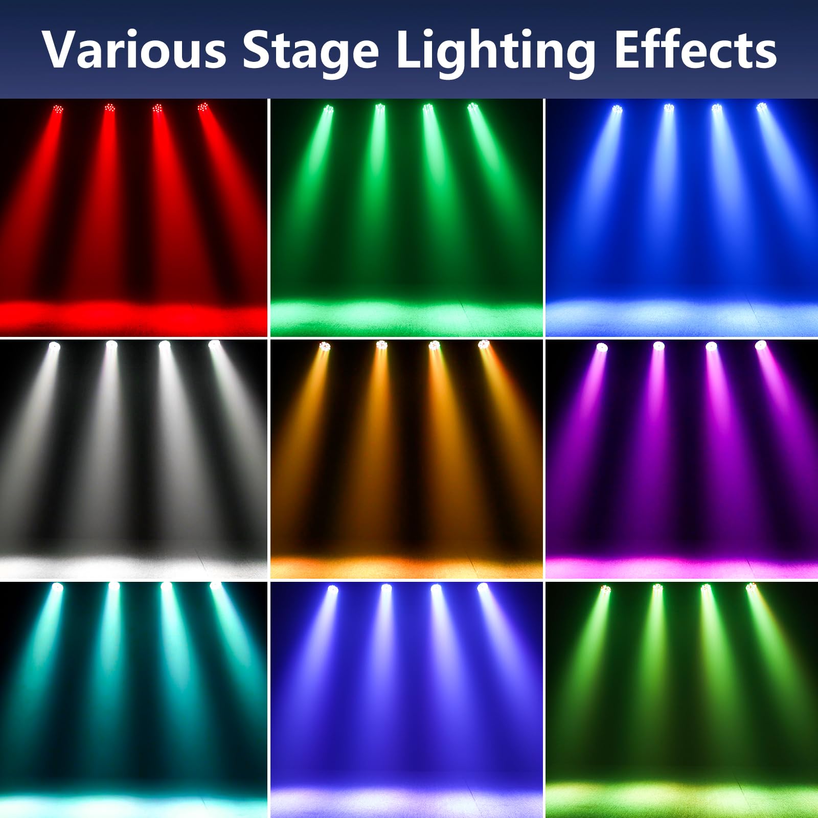 DazzlingStage 36W LED Stage Lights, 9 * 4W RGBW 4 in 1 Par Light, 5/8 CH Corded Stage Lighting, Uplights with DMX512, LED Par Lights for Wedding, Birthday, Party, 4 Pack