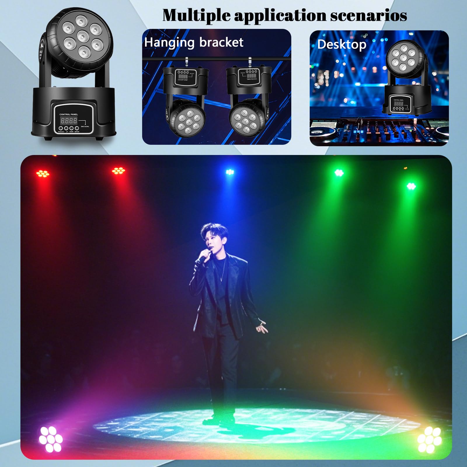 MINGJIE Moving Head Wash Light, 7x10W LED DMX DJ Stage Light