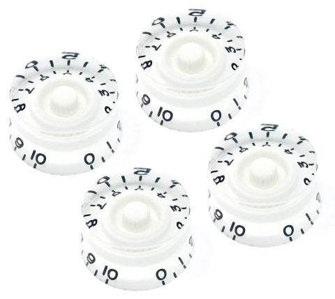 Vintage Forge White Speed Knobs Compatible with Epiphone Les Paul SG Electric Guitar (Set of 4) Fits 18 Coarse-Spline Import (Metric) Split Shaft Pots Recessed RS18M-WHT4