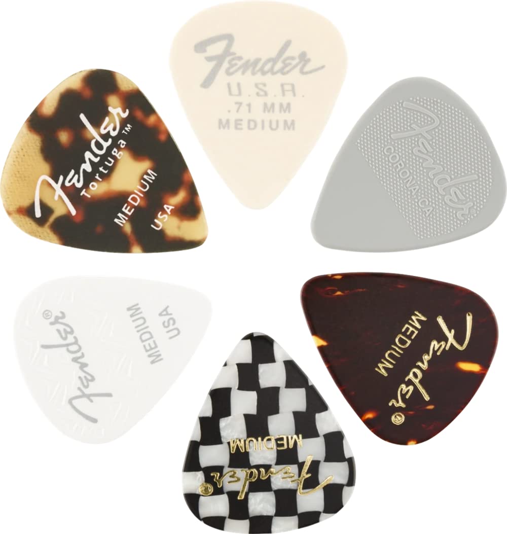 Fender 1980100300 Material Medley Guitar Picks 351 Shape, Multi-Color, Medium, 6-Pack