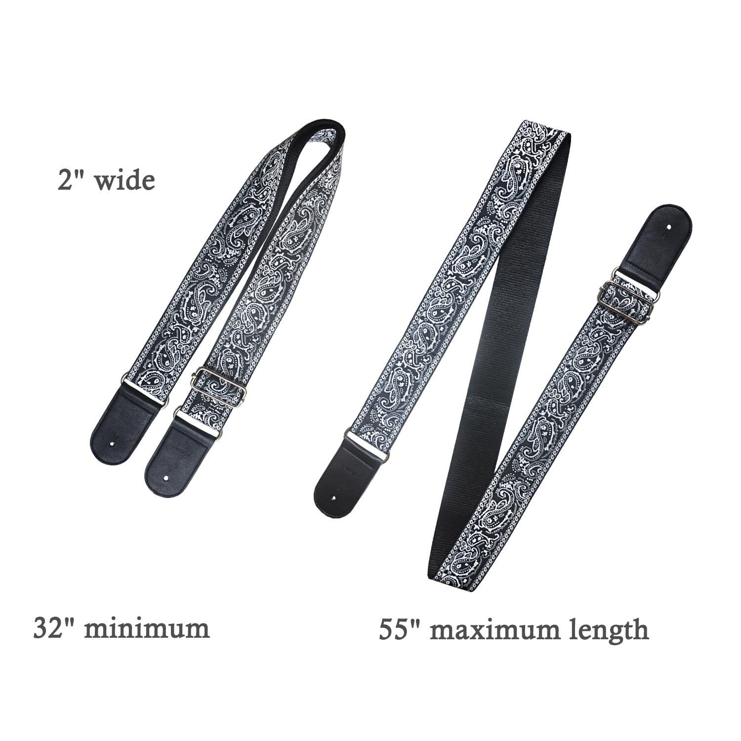 Farcaya Guitar Strap Jacquard Weave Cotton Adjustable Shoulder Strap with 2Strap Lock Button 3Picks Headstock Strap Tie¡ (Black and White)