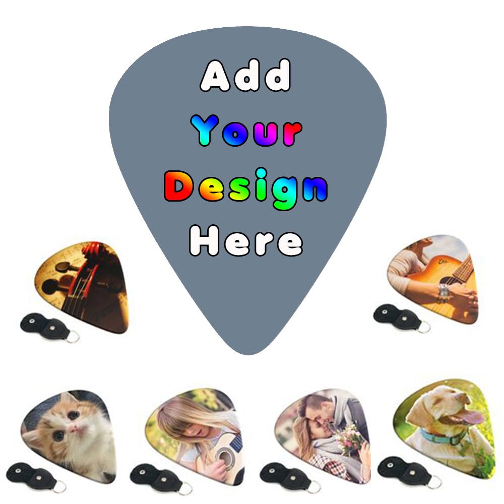 PLKIUYT Personalized 6 Pack Guitar Picks Custom Guitar Accessories Gifts Two-Side Print Add Your Picture Logo Text for Dad, Electric Guitar Players, Friends, SlateGray, 0.96mm