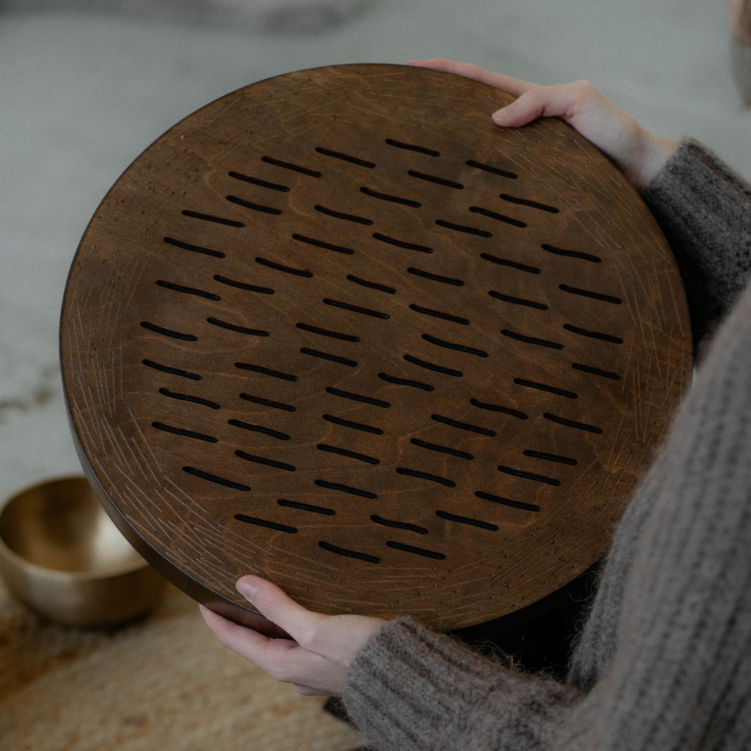 Nazar Drums Water-Fall Disc — Wooden Ocean Drum, Storm, 16″ (40 cm) | Long Water Ambience for Sound Bath, Meditation & Yoga | With Protective Bag