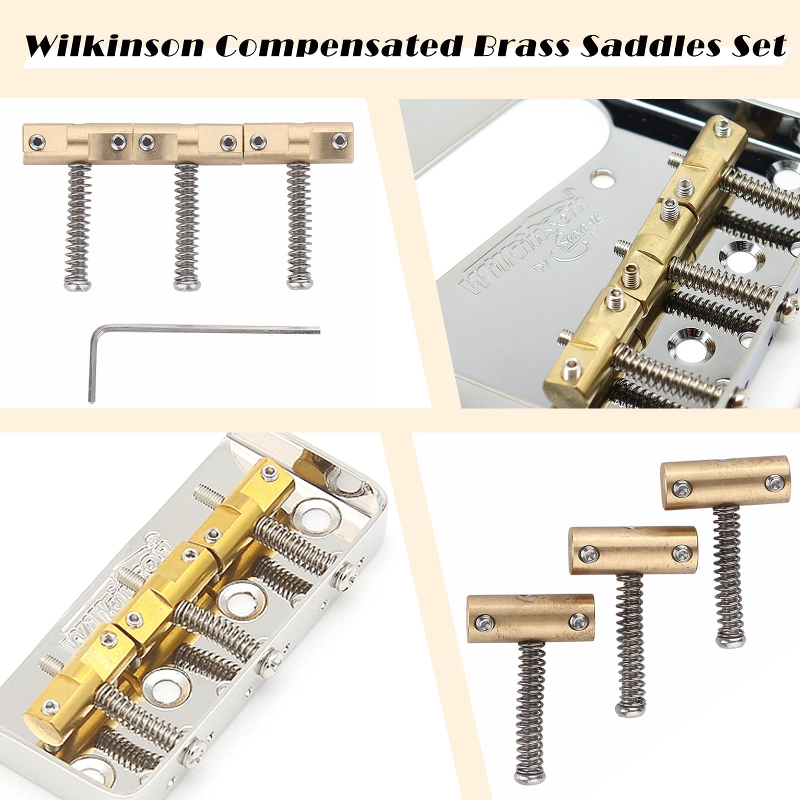 3pcs Guitar Bridge Compensated Brass Saddles Set for Vintage Style Telecaster Electric Guitar Bridge Saddles – Replacement part for Fender Tele Style Guitars