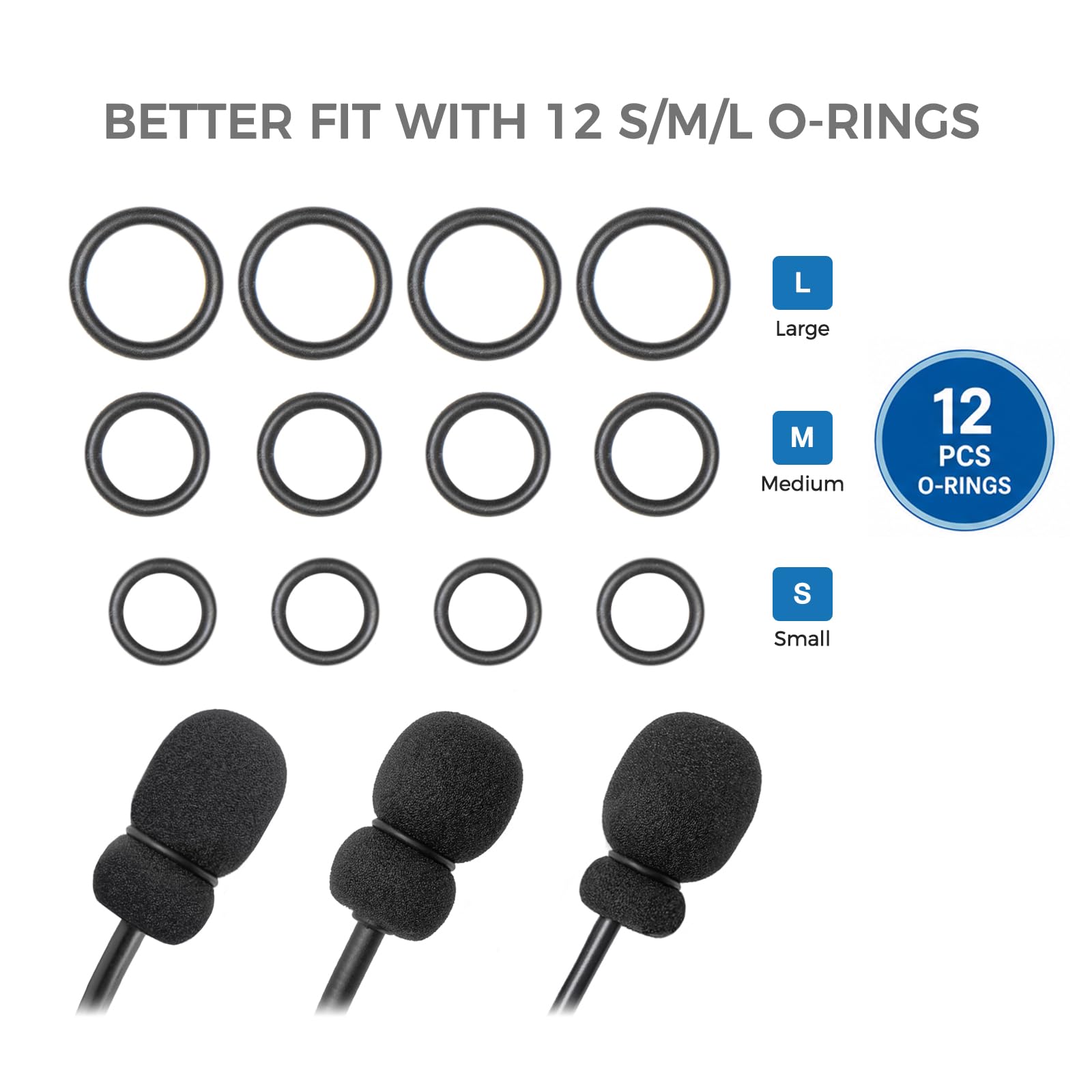 Voarmaks 4-Pack Mic Foam Covers Compatible with CARDO PACKTALK EDGEPHONES, Spirit Motorcycle Headset, Cardo Packtalk/Freecom/Smart Hybrid Microphone + 12 O-Rings in 3 Sizes – Windscreen Pop Filter