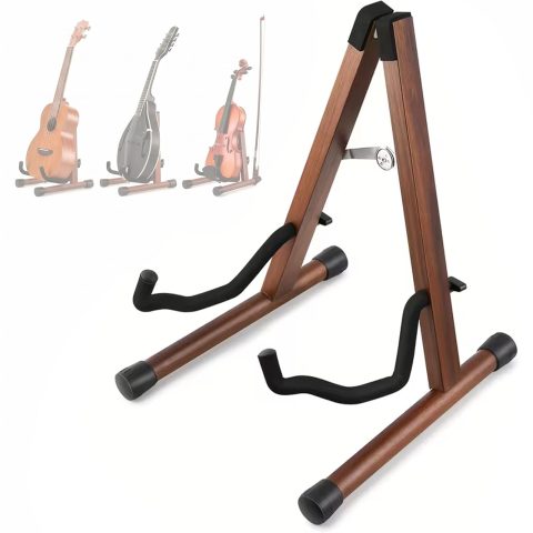 Guitar Stand, Wooden Guitar Stand for Acoustic, Classical & Electric Guitars, Foldable Guitar Floor Stand, Guitar Accessories Fit Bass, Ukulele & Violin