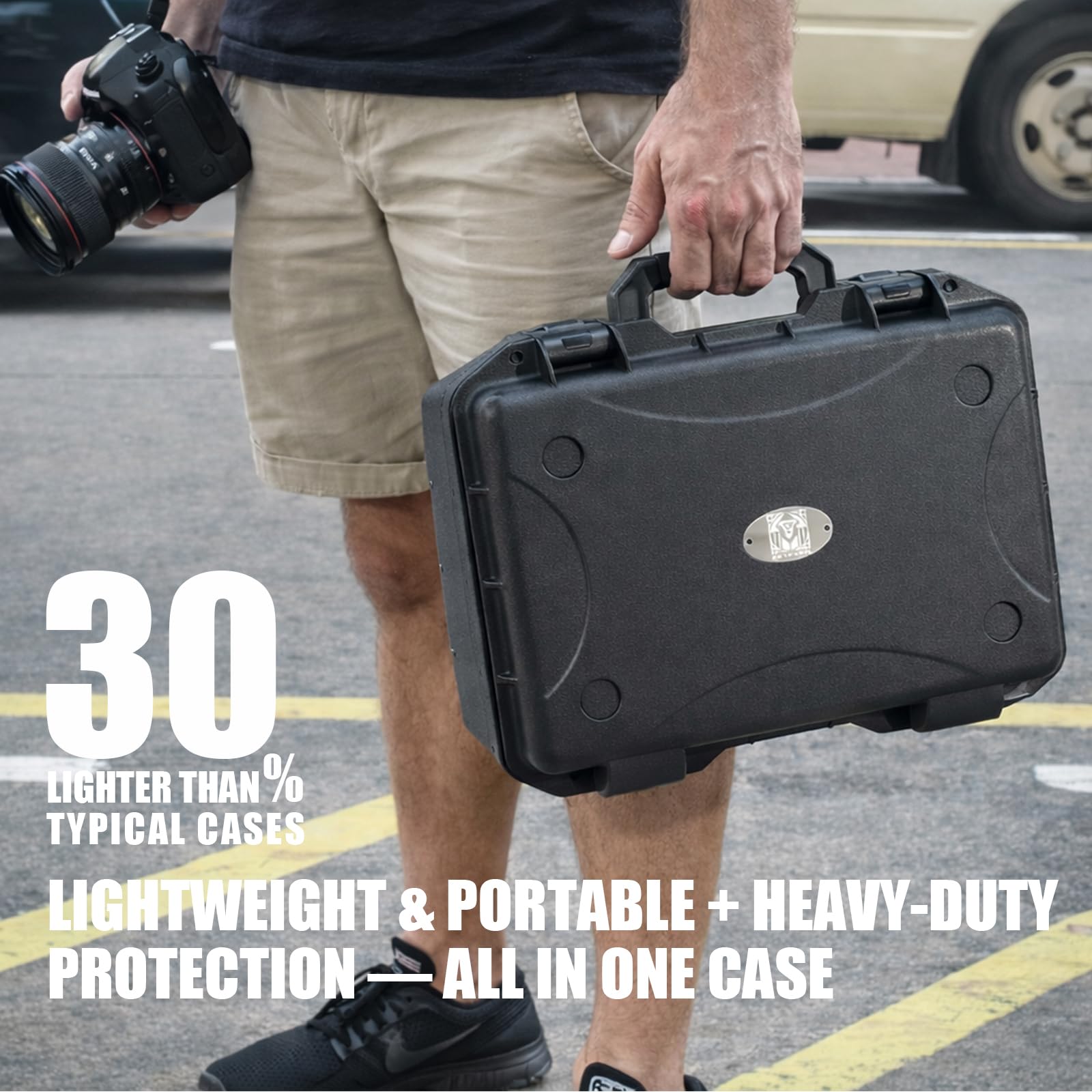 Waterproof Hard Case with Foam 16.5 x 13 x 6.9 Inch, IP67 Hard Storage Case with Customizable Foam Insert, Protective Storage Case for Microphone, Camera, Electronics, Drone, Tools & Equipment