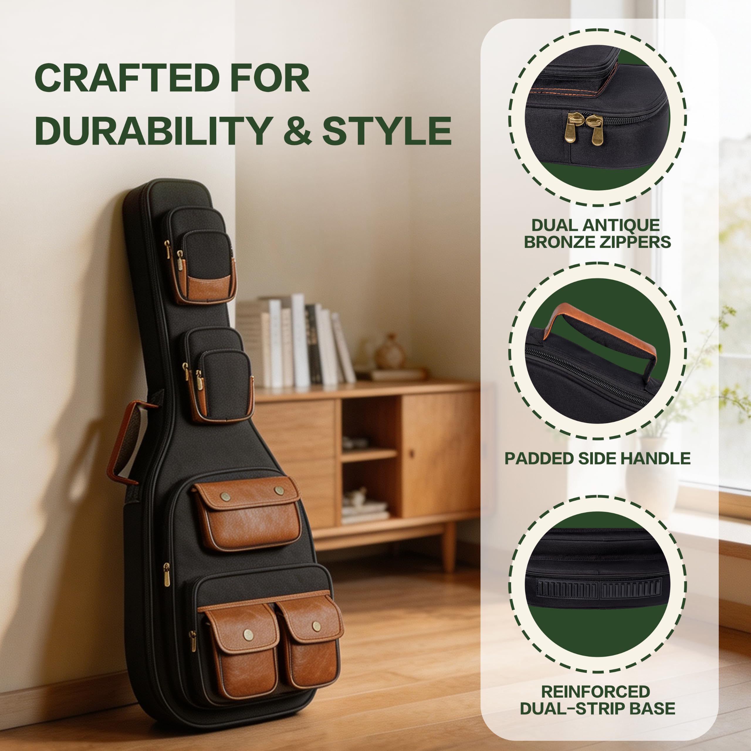PPOPPO 39/40″ Electric Guitar Bag 900D Heavy Duty Waterproof 0.5″ Padding