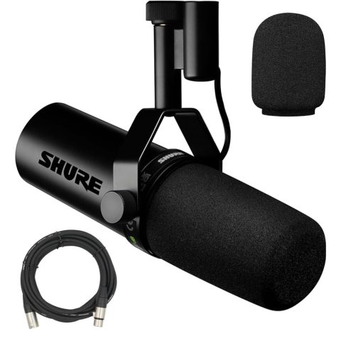 Shure SM7dB Dynamic Vocal Microphone w/Built-in Preamp for Streaming, Podcast, & Recording with Detachable Windscreen and 20ft XLR Cable
