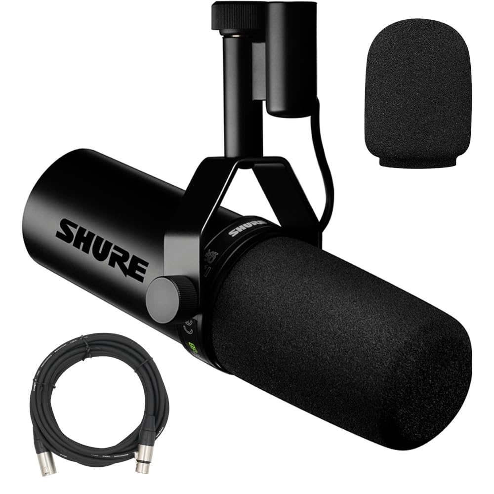 Shure SM7dB Dynamic Vocal Microphone w/Built-in Preamp for Streaming, Podcast, & Recording with Detachable Windscreen and 20ft XLR Cable