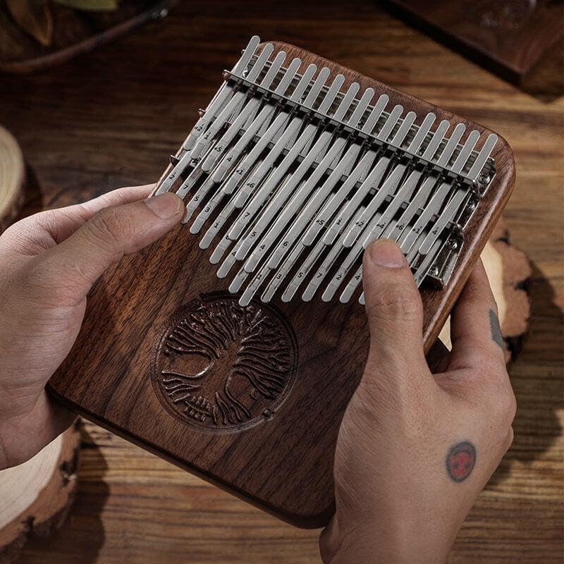 HLURU 34-Key Chromatic Kalimba Thumb Piano with Pickup, Walnut, Life Tree