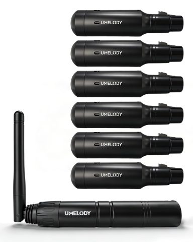 Umelody Wireless DMX512 Transmitter Receiver Kit, 2.4GHz Stage Lighting Control System, 1 Transmitter 7 Receivers, 7 Groups ID, 126 Channels, Long Range Stable Signal for DJ Party Club Disco Lighting